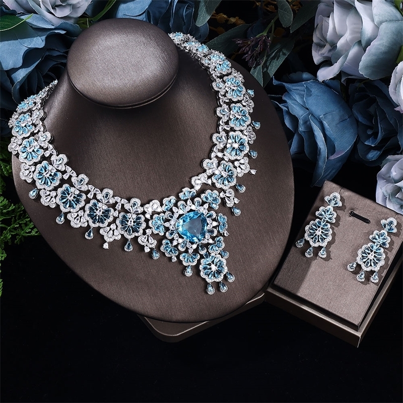 

Wedding Jewelry Sets Top Blue Crystal 2 Pieces Super Luxury Cubic Zirconia Wedding Party Dress Nigeria Dubai Bridal Jewelry Set 230225