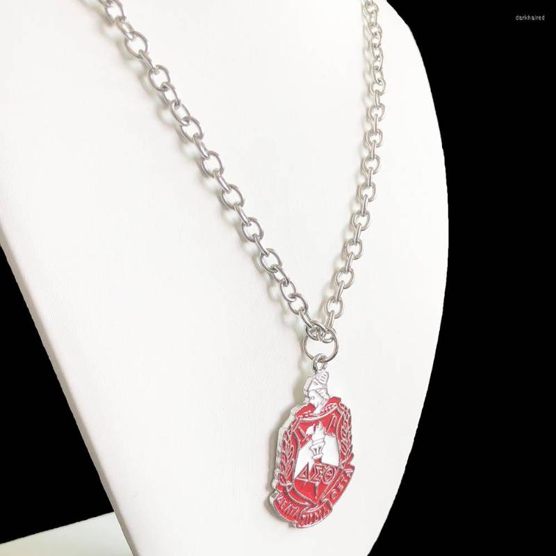 

Chains Hand Made Greek Sorority Logo Red Shield Charm Necklaces Women Jewelry