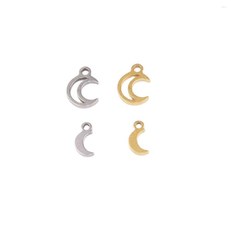 

Charms 10pcs Wholesell Stainless Steel High QualityMini Moon Pendant DIY Necklace Earrings Bracelets Unfading Colorless 2 Colors
