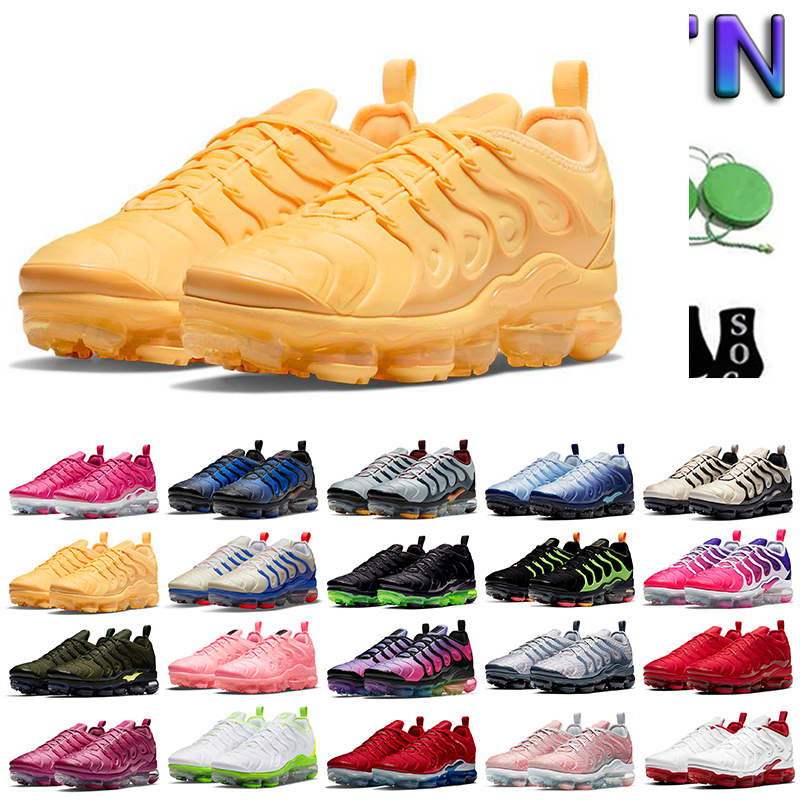 

2023 TN plus mens running shoes pink sea bleached coral pure triple black white red lemon lime bumblebee voltage purple women sneakers Size 36-47