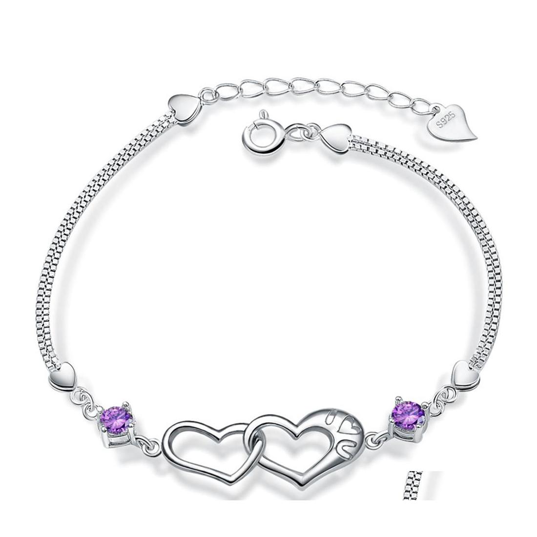 

car dvr Charm Bracelets 10Pc/Set Fashion Heart 925 Sterling Sier Link Bracelet Adjusted Gifts For Men Women Daily Jewelry Drop Delivery Dhkqq