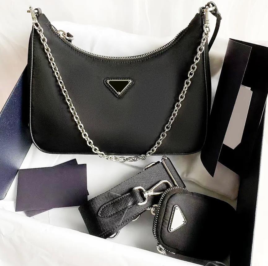 

2 Piece Luxury Designer Crossbody Bag Saddle Handbag Chain Lady Shoulder Wholesale Totes Fashion Croissant Shoulder Messenger Bags For Women, Black