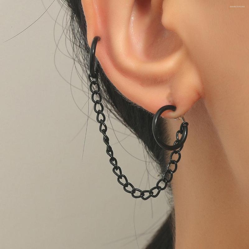 

Backs Earrings WKOUD 1PC Punk Black Chain Tassel Non-Piercing Ear Clips Cuff Earring For Women Men Hip Hop Metal Fake Cartilage Jewelry
