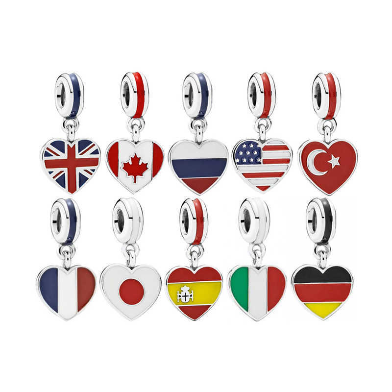 

Charm Bracelets % 925 standard silver Fine jewelry dangle charms High quality original Flag on Heart pendant for bracelet L230227