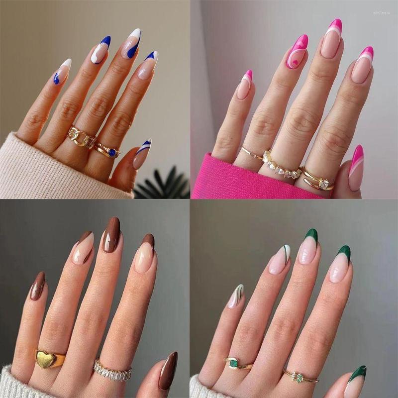 

False Nails 24Pcs Detachable Almond Wearable Full Cover Fake Tips Artificial Press On Beauty Coffin Stiletto Manicure Tool, 05