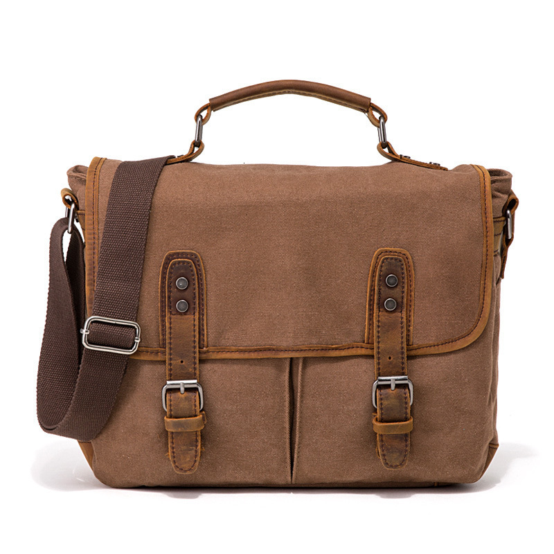 

Briefcases men's bag retro canvas Crazy Horse cowhide briefcase European and American one shoulder Shoulder Messenger Hand 230227, Coffee