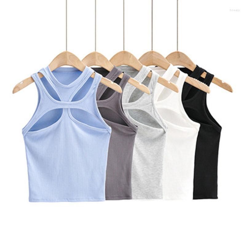 

Women' Tanks Girls Asymmetrical Hollow Solid Color Knitted Round Neck Short-sleeved Summer Sexy Vest On Chest Tank Top Y2k Halter, Wt