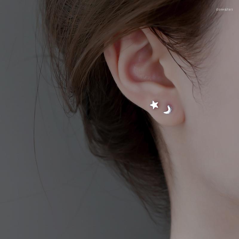 

Stud Earrings Trendy Asymmetrical Mini Star Moon For Women Original Silver Color Korean Small Femme Jewelry