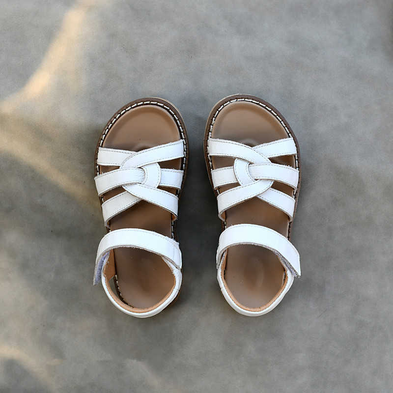 

Sandals Genuine Leather Girl's Sandals Summer Weave Soft Insole Children's Beach Shoes Quick Dry Kids Casual Sandals 8T Z0225, Yellow