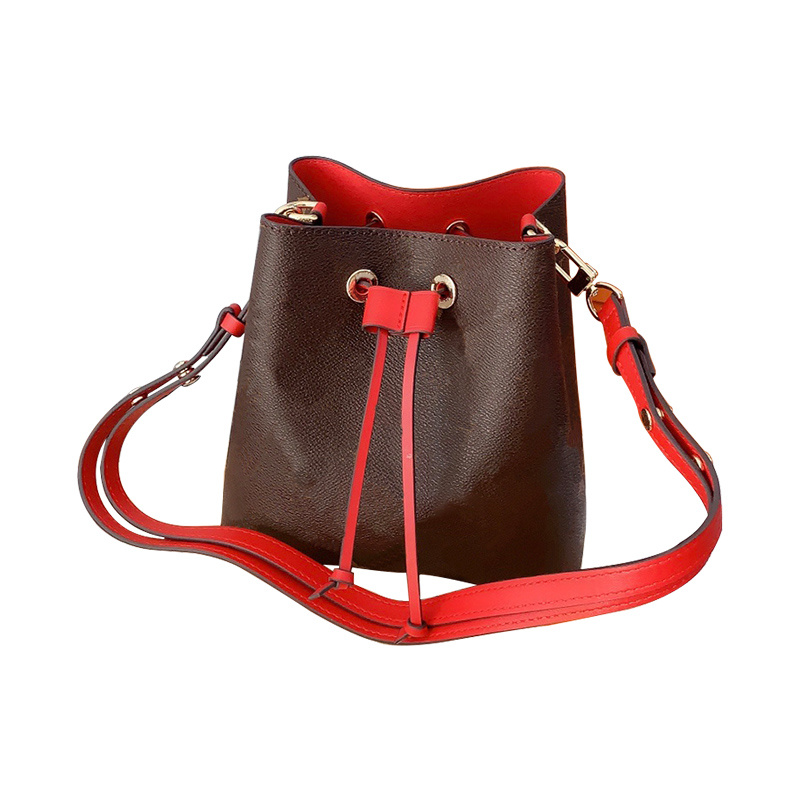 

NEONOE BB bucket bag Designer bags the Brown flower shoulder Luxurys handbags Original leather Women handbag Shoulder Crossbody Tote 44020, Pink inside and strap