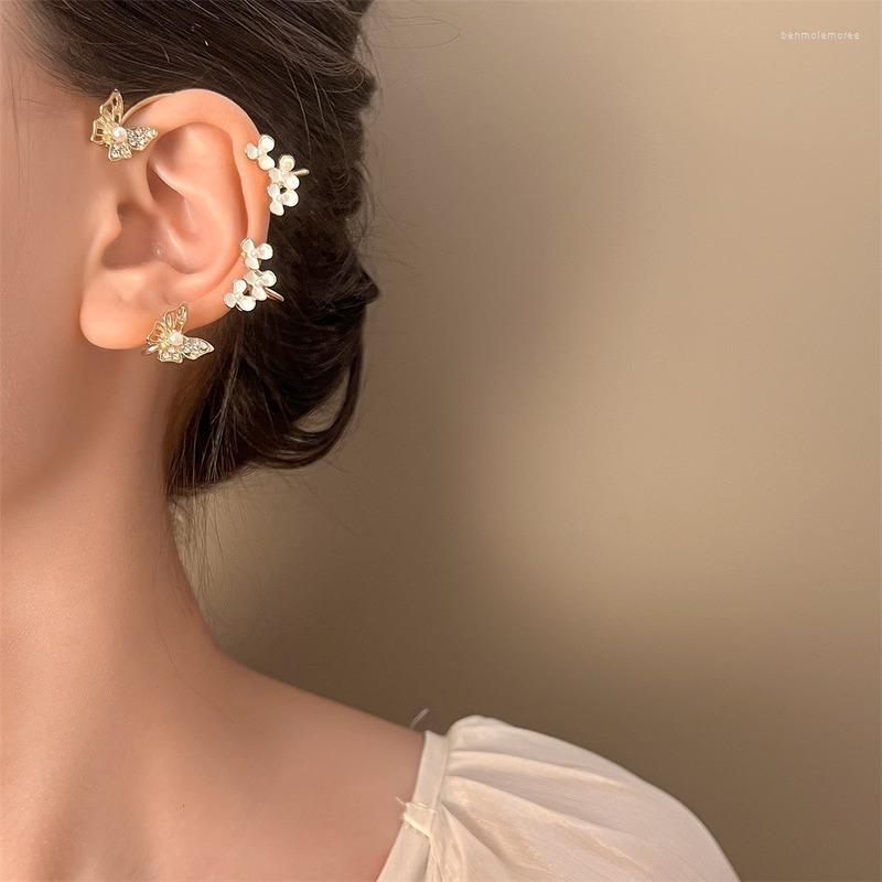 

Backs Earrings Delicate Elegant Flower Butterfly Pearl Ear Bone Clip Fashion Gold Silver Color Geometric Jewelry Gifts
