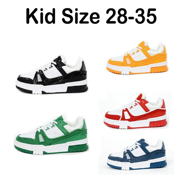 

b22 NEW Kids Designer Sneaker Virgil Trainer Casual Shoes Calfskin White Green Red Blue Letter Overlays Platform Low Sneakers Size 28-45
