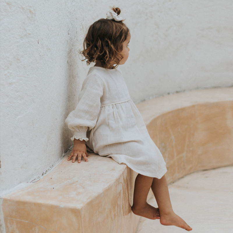 

Girl's Dresses Spring Autumn Long-Sleeve Girls Dress 100% Cotton Soft Muslin Retro Casual Dresses Children's Clothing TZ083 230227, 3 short sleeve white