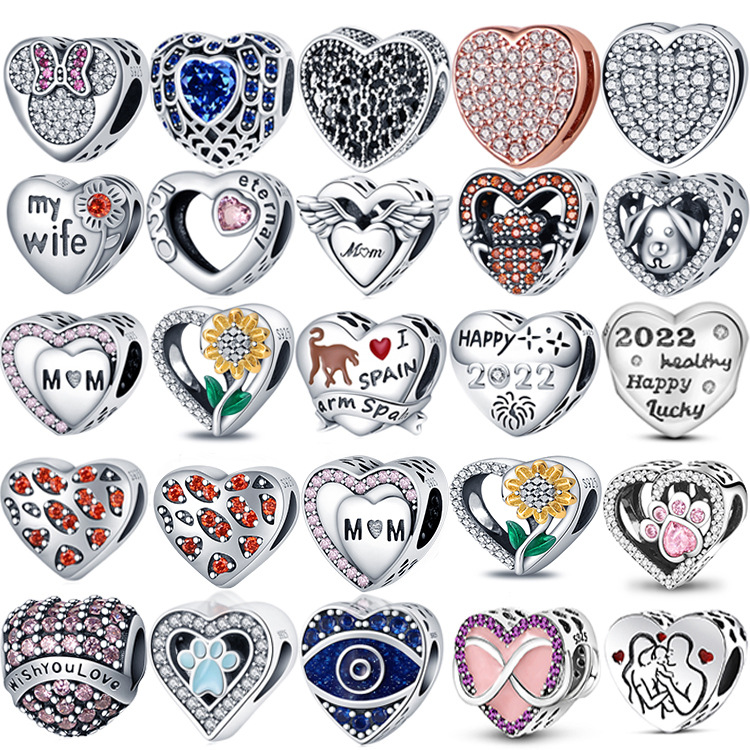

Real 925 Sterling Silver Pandora Charm Heart -shaped Love Pearl Party Gift Jewelry Fashion Accessories