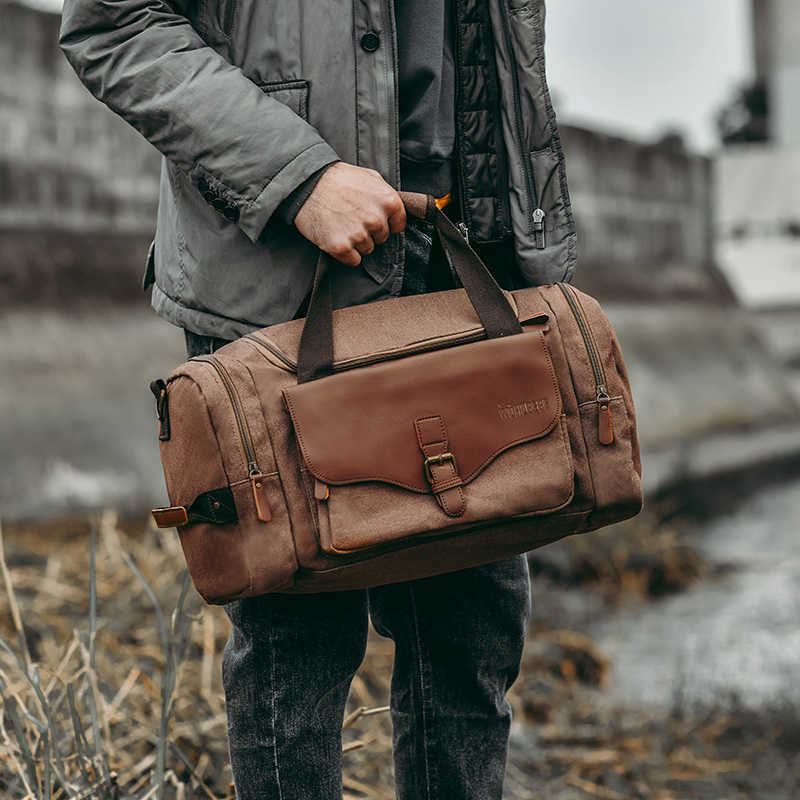 

Duffel Bags Fashion Men Large Capacity Canvas Multifunction Leather Bags Carry on Luggage Bag Tote Utility Travel Weekender Bag 230223, Black