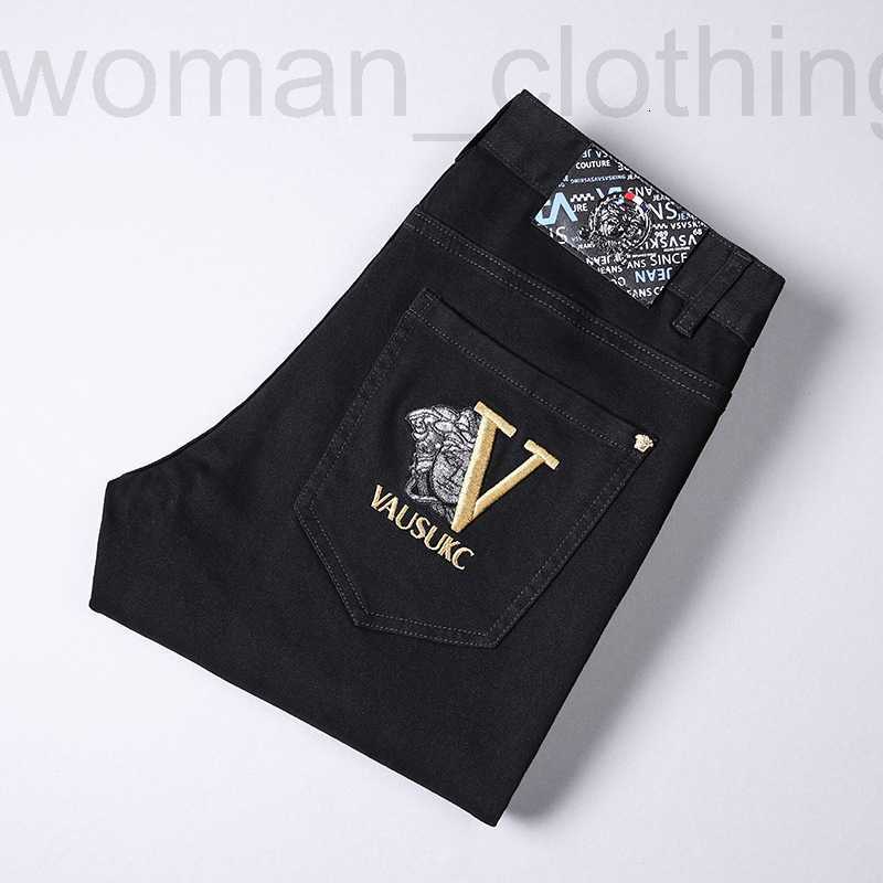 

Men's Jeans Designer Black embroidered jeans stretch slim high-end luxury fashion men's casual pants MY8W, White