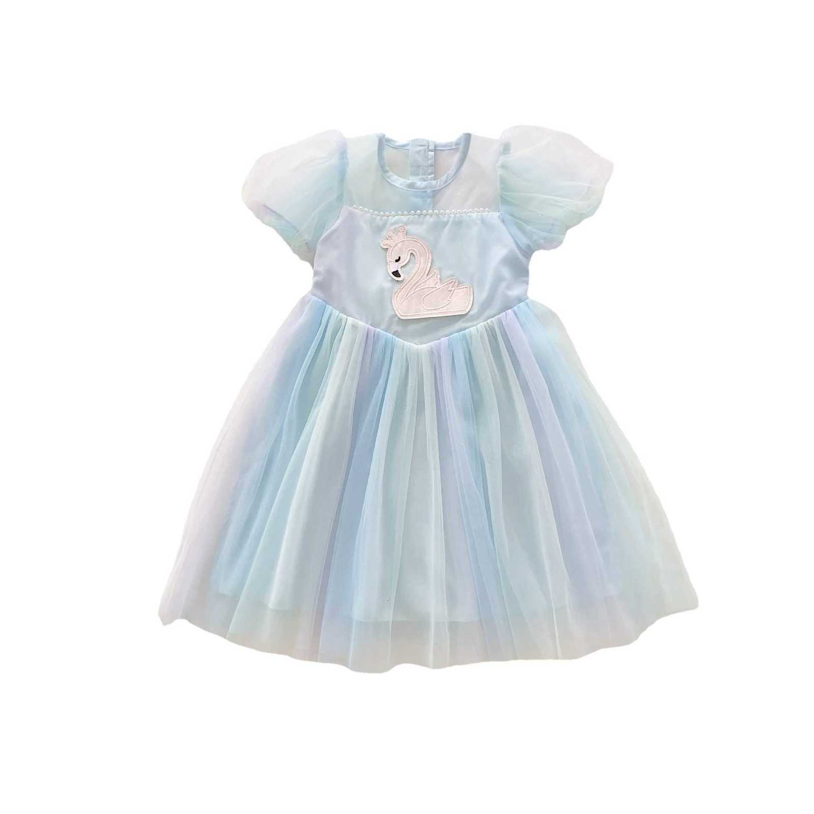 

Girls' 1ess 2023 New Western-style Spring 1ess Chil1en's Rainbow Swan Princess Skirt Korean Version Baby Girl Mesh Skirt, Blue