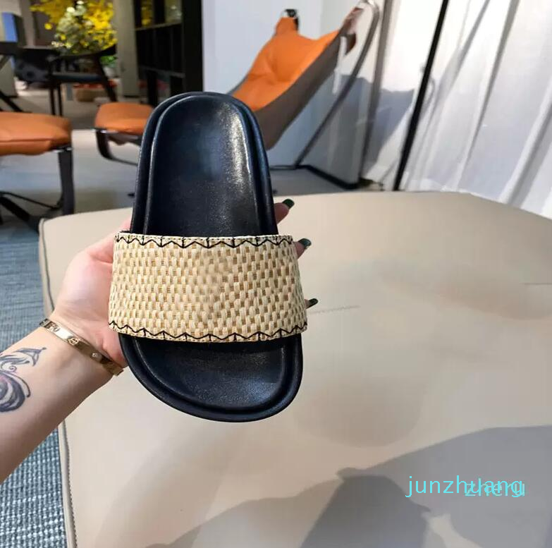 

designer slippers platform womens slides thick bottom fashion luxury letter lady slide straw sandal High heel beach Flip Flops Su242G 55, Red