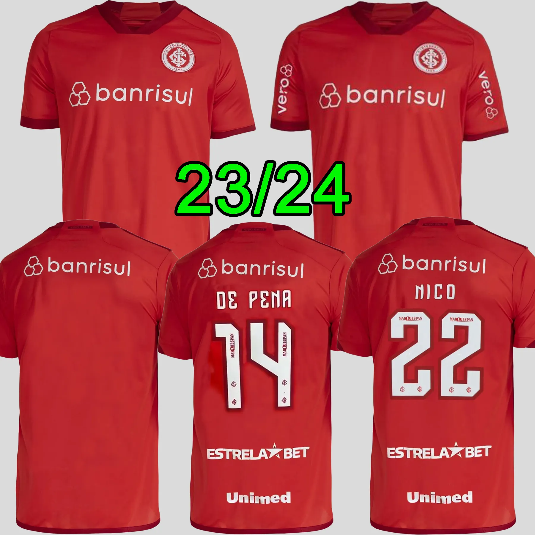 

2023 2024 Internacional SC soccer jerseys 23 24 A. PATRICK Wanderson NICO home football shirt, 23 24 home + patch