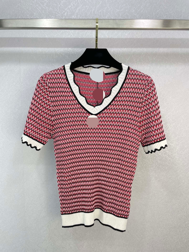 

206 2023 Spring Summer Women Sweater Sleeveless V Neck Red Brand Same Style.Striped Pullover Womens weilan8