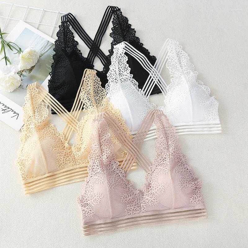 

Bras Linbaiway Fashion Wireless For Women Sexy Underwear Soft Cross-Strap Bralette Female Deep V Push Up Seamless Chest, 04
