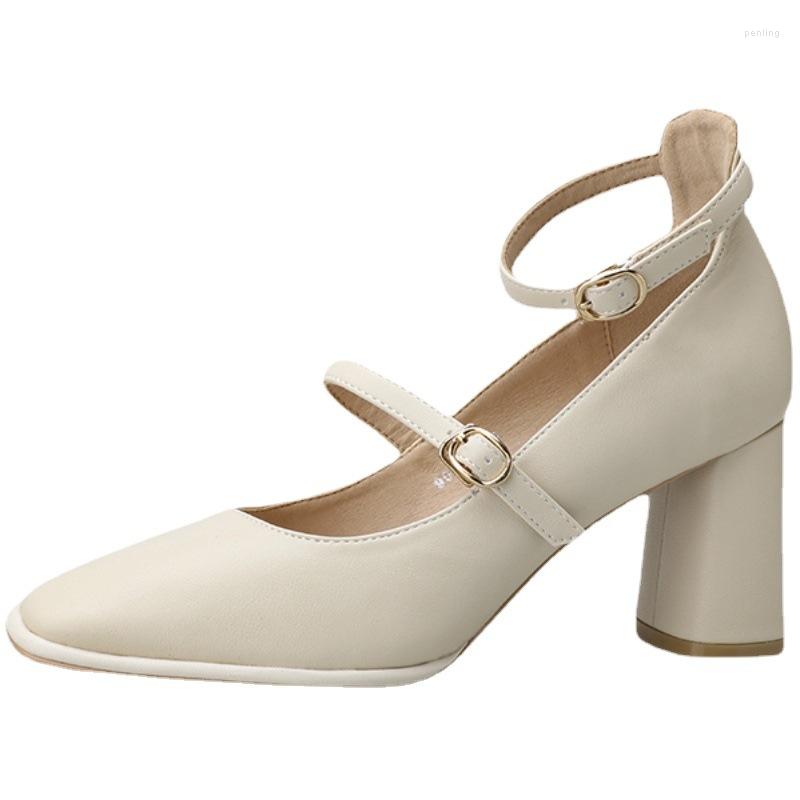 

Dress Shoes Women Pumps Elegant Fashion High Heels Rounde Toe Apricot Black Mary Janes T-Tied Casual Buckle Strap Lady