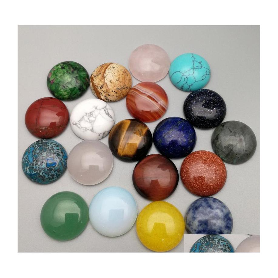 

car dvr Stone Natural 20Mm Round Loose Beads Opal Rose Quartz Tigers Eye Turquoise Face For Necklace Ring Earrrings Jewelry Drop Delivery Dhic8