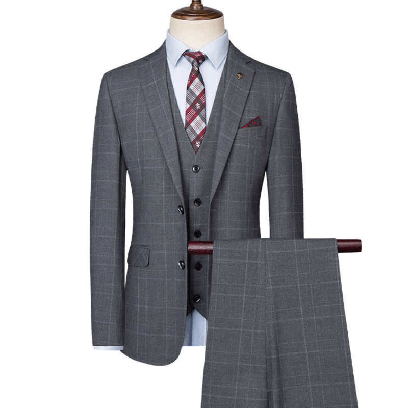 

Men's Suits Blazers JacketVestPants Men's Luxury Suits Korean Slim Business Suit Gray Plaid Groomsman 3 Pcs Set Drees Trousers Waistcoat Blazer 230227, 2 pcs dark gray 3077
