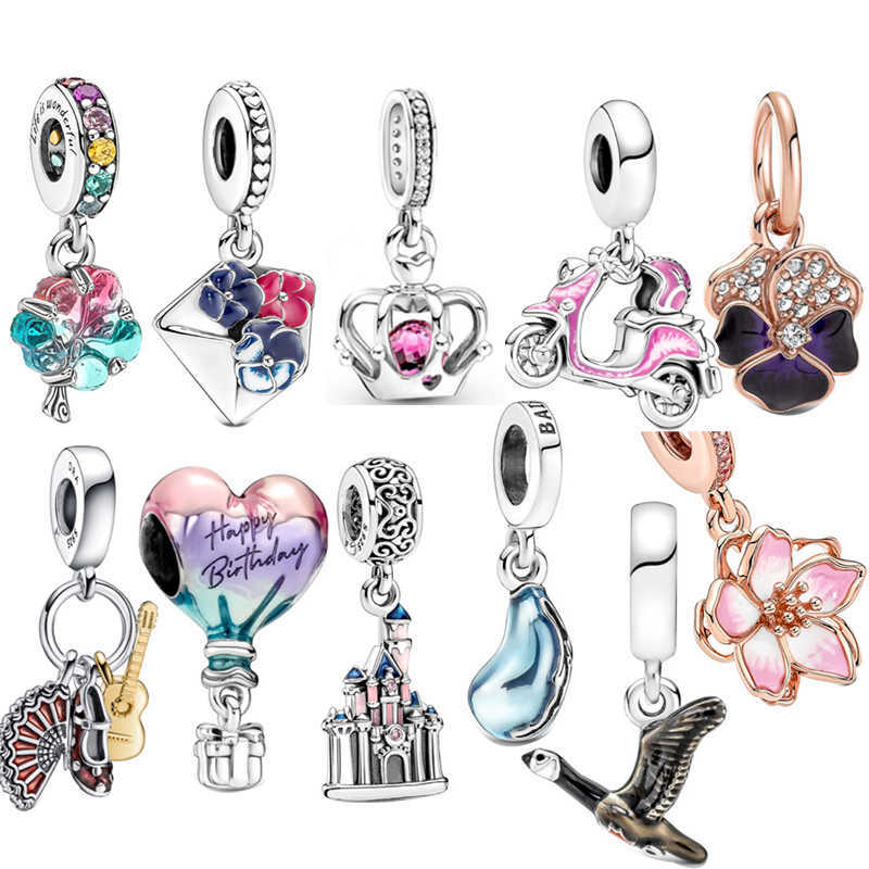 

Charm Bracelets Free Shipping % 925 Silver High Quality Hot Air Balloon Charm Pink Scooter Pendant Original DIY Bracelet Ladies Jewelry L230227