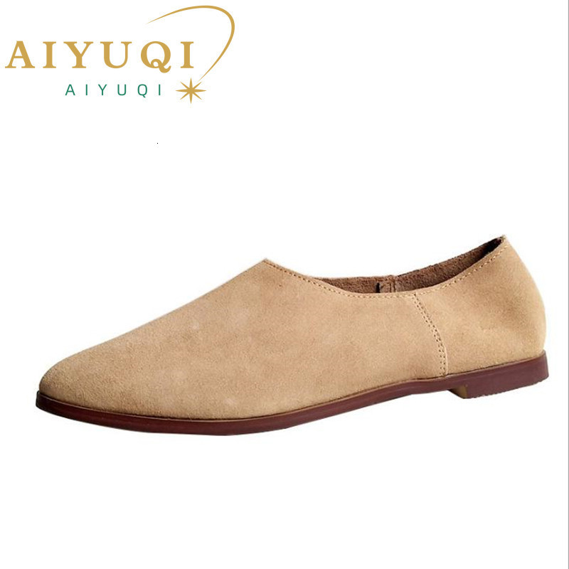 

Dress Shoes AIYUQI Ballet Flats Women's Shoes Genuine Leather Large Size 41 42 43 Pointed Toe Women's Loafers 230227, Brown