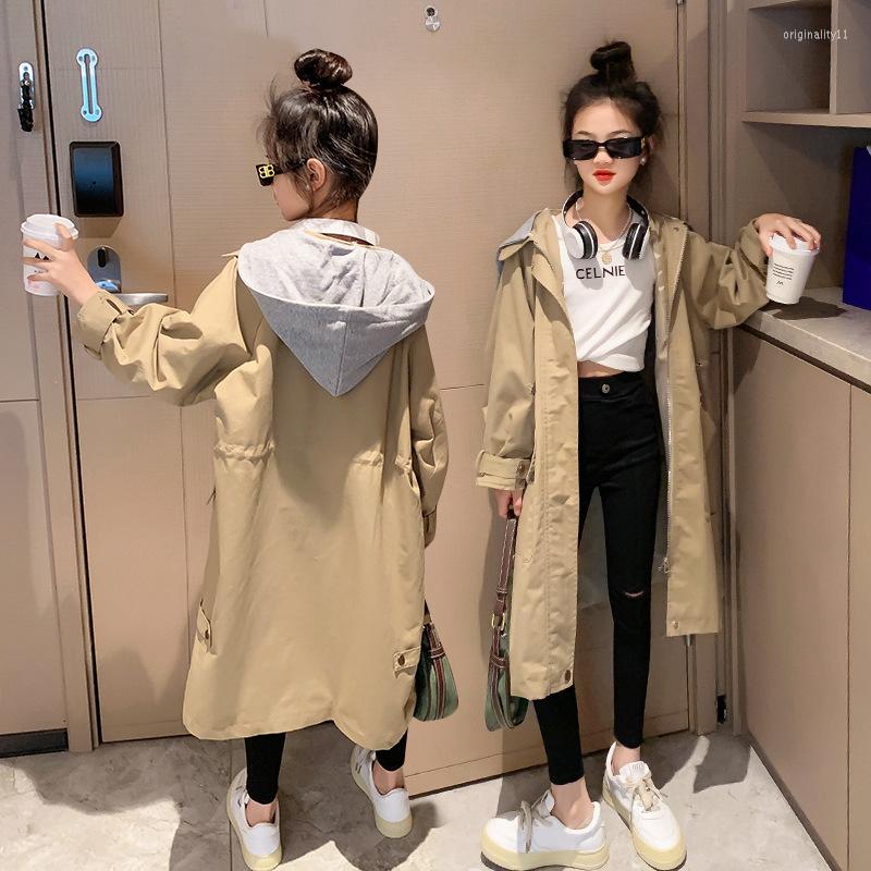 

Coat Girls Long Trench Cotton-padded Autumn Winter Khaki Jackets For 6 8 10 12 14 Years Spring Fall Teen