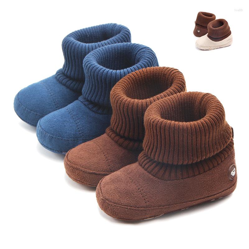 

First Walkers Baby Shoes Boys Winter Girl Booties Super Thick Fur Warm Snow Boots Toddler Infant Soft Sole Knitting Born Crib, Brown