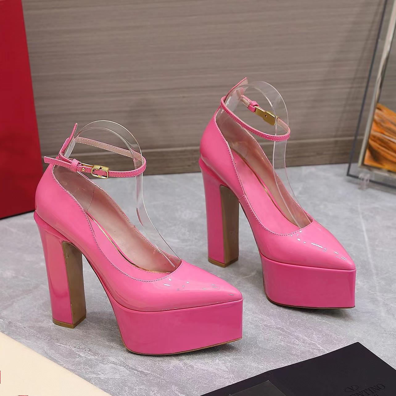 

fashion dress shoes high heels patent leather platform heels 15.5cm thick soles women luxury designer sandals comfort ankle strap Pointed factory shoe, Orange