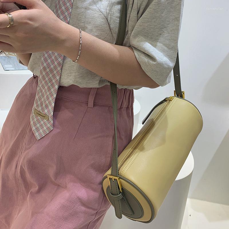 

Evening Bags Genuine Leather Handbags Fashion Simple Cylinder Bag Shoulder Messenger Pillow Retro Armpit, Black