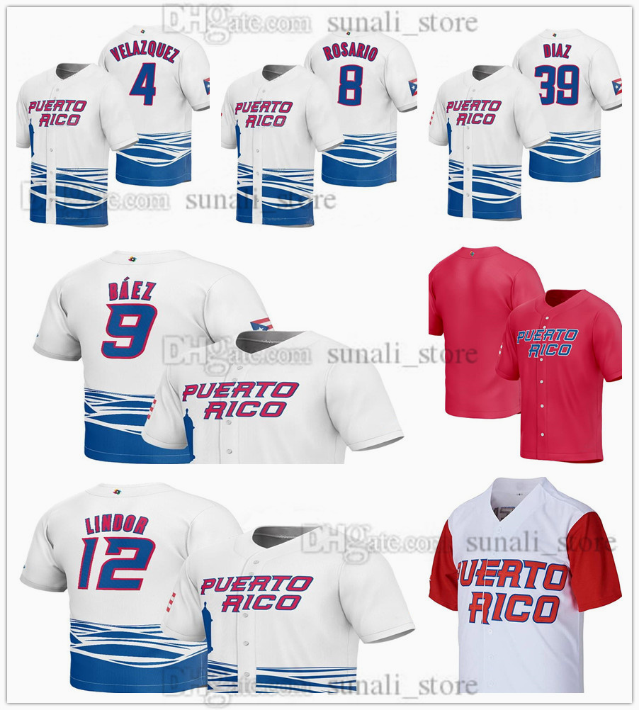 

2023 World Cup Baseball Puerto Rico Jerseys 9 Javier Baez 12 Francisco Lindor 37 Jose Berrios 6 Marcus Stroman 39 Edwin Diaz 64 Jose Miranda 15 Nelson Velazquez Rosario, Youth white