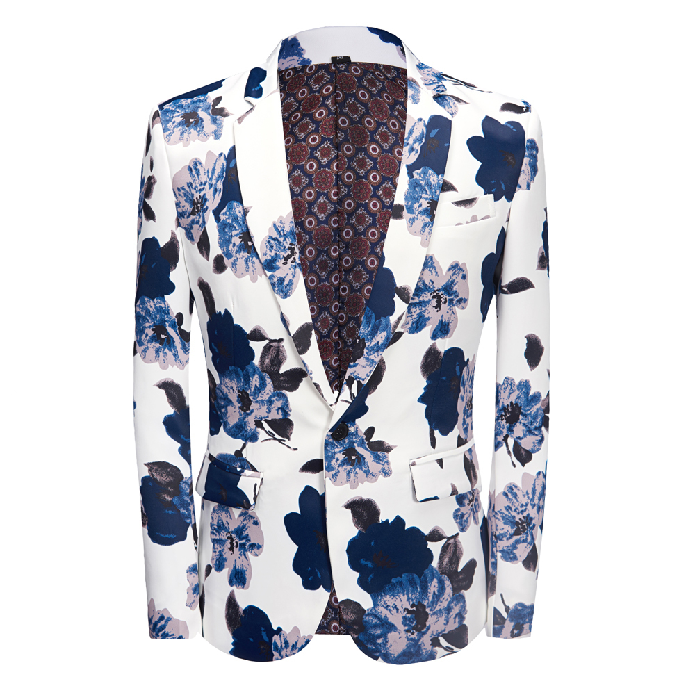 

Men's Suits Blazers Mens White Slim Fit for Men Business Formal Coat Blue Flowers Wedding Suit Jackets Male Fashion 230227