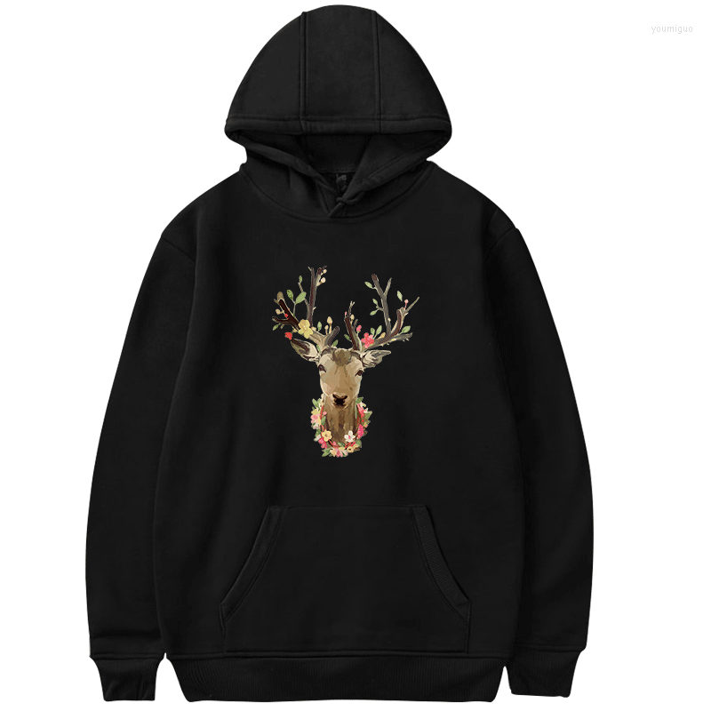 

Men' Hoodies Fashion Animal Casual Deer Print Women/Men Harajuku Stylish Simple Pullovers Sweatshirt Male Autumn Oversized, Black