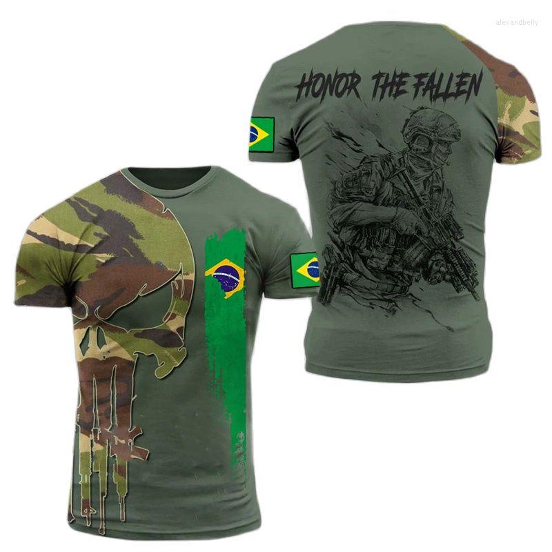 

Men's T Shirts Brasil Soldier Printed Men's T-shirt Casual O Neck Short Sleeve Camouflage Commando Graphic Tees Brazil Flag Outdoor, Zf-053115