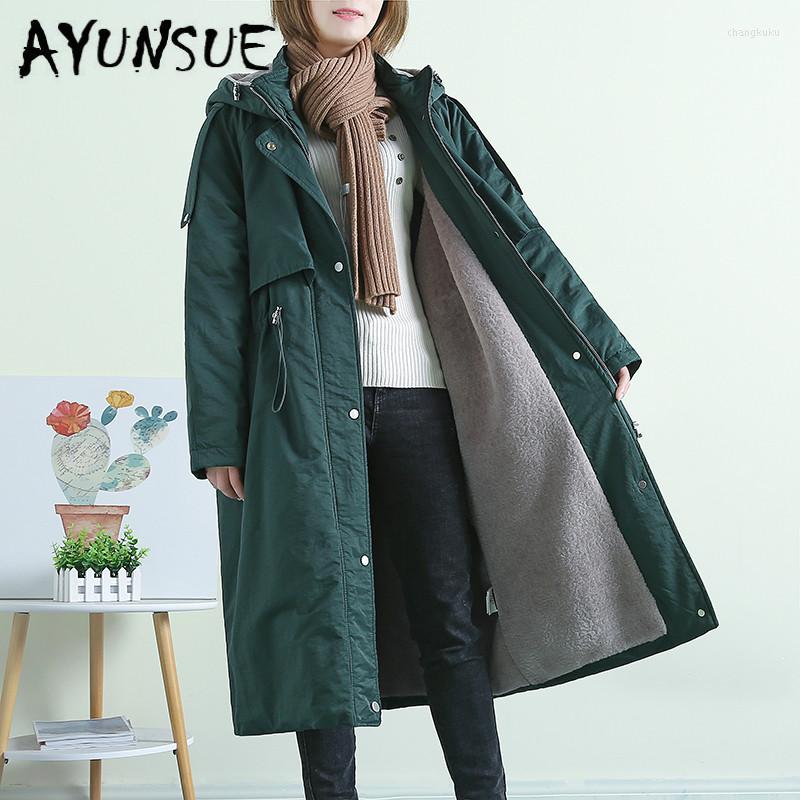 

Women' Trench Coats AYUNSUE 2023 Winter Jacket Women Long Coat Korean Parkas Hooded Womens Jackets Abrigos Mujer Invierno 1852 YY1522, Black