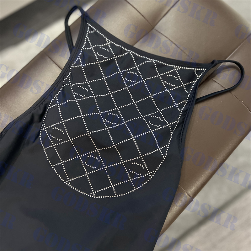 

Letter Rhinestone Bikini Classic Black Swimwear Plaid One Piece Swimsuit Sling Bathing Suit, Please contact me real pic