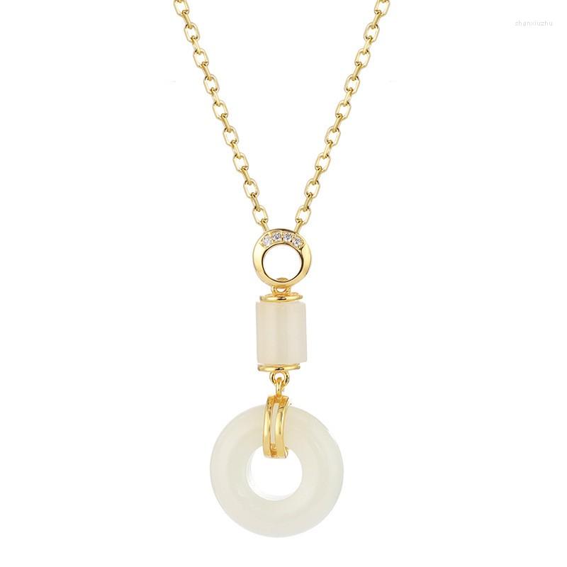 

Chains XL626 ZFSILVER 925 Sterling Silver Fashion Trend Hetian Jade Lucky Safty Buckle Circle Dangle Necklace For Women Wedding Jewelry