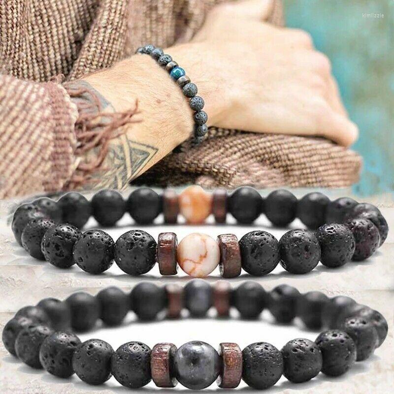 

Strand Volcanic Stone Bracelet For Men Lava Wooden 8mm Beads Tibetan Buddha Wrist Chain Women Men's Jewelry Gift Bracelets