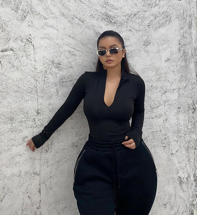 

Women' T Shirts Solid Color Super Comfortable Basic Versatile Tight-fitting Long-sleeved Jumpsuit Bottom, White zipper