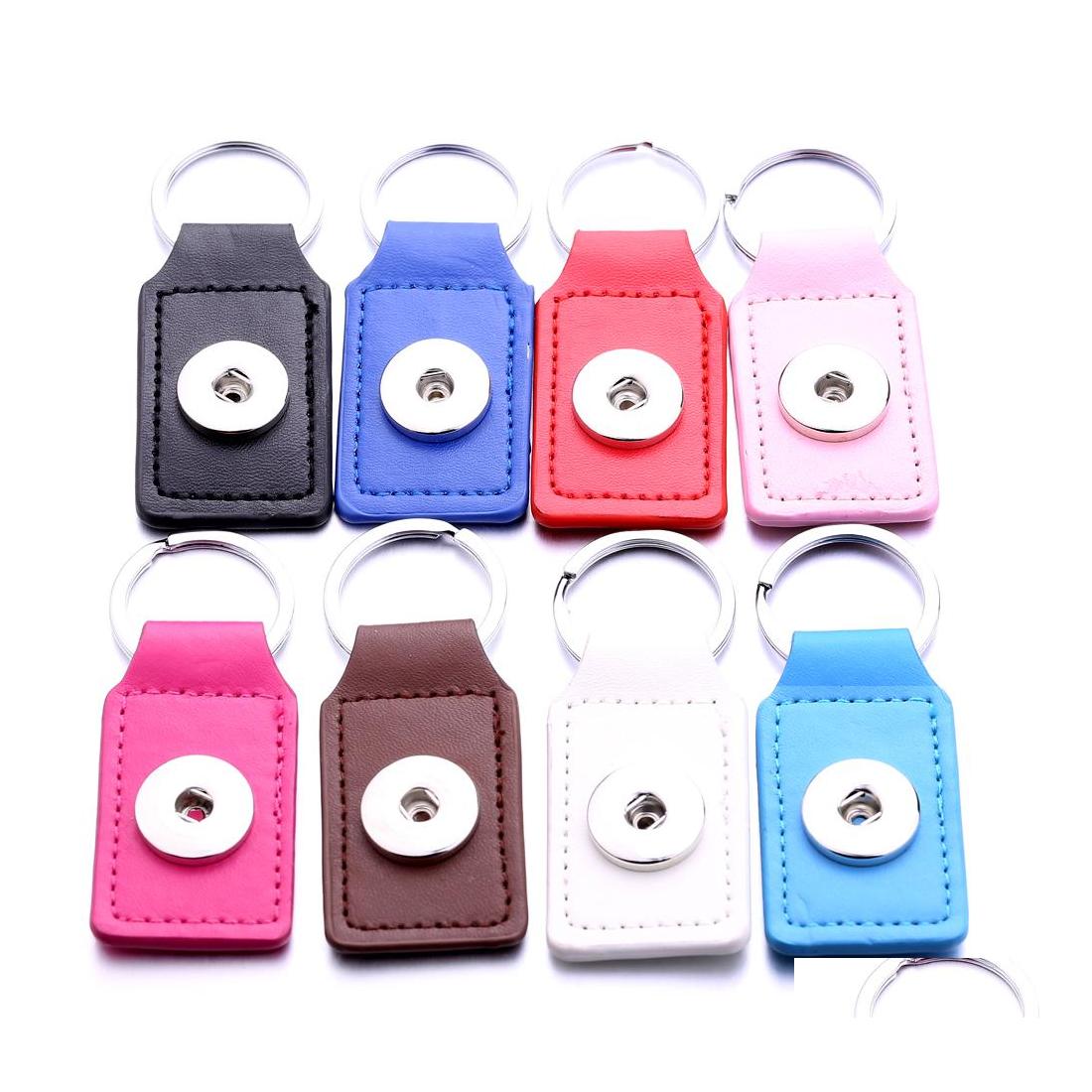 

car dvr Key Rings Square Pu Leather Keychain Jewelry 18Mm Snap Buttons Pendant Chain Car Bag Snaps Keyring Drop Delivery Dhsi3