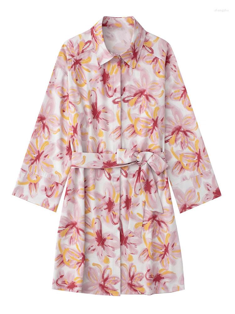 

Casual Dresses YLJHQX Women 2023 Fashion Linen Blend Shirt Dress Vintage Belted Lapel Long Sleeve Single Breasted Female Vestidos Mujer, Print