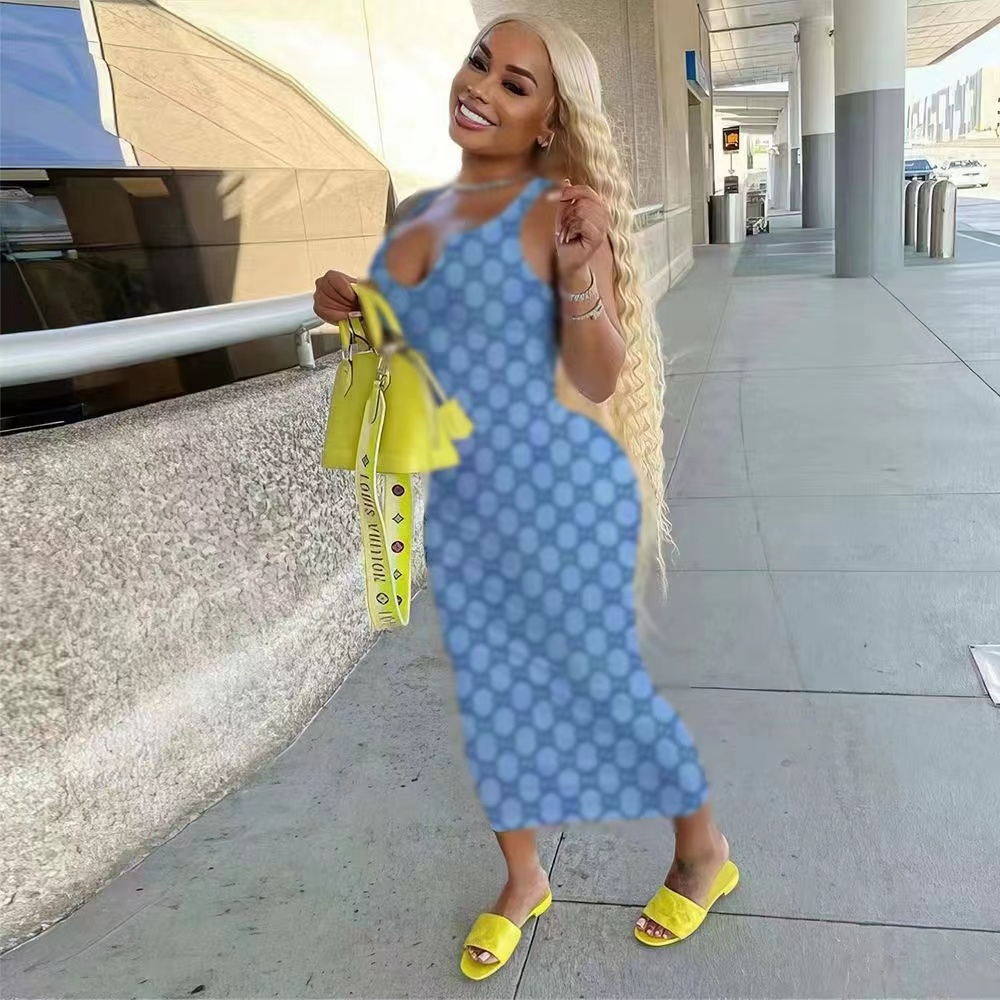 

Designer women Casual Dresses white v neck midi dress v neck Printed Dresses Sexy Sleeveless NEW Luxury GGity Lavender Dresses tartan skirt woman Blue Female Loose