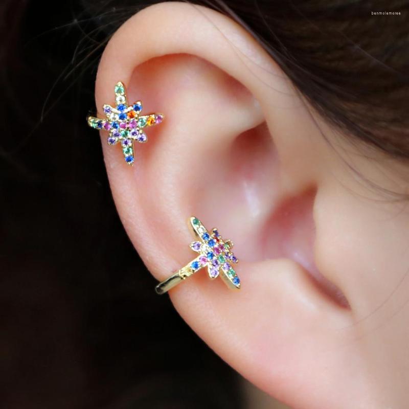 

Backs Earrings 2023 Rainbow Cz Ear Cuff Colorful Northstar Wrap Clip Earring For Girls No Pierced Factory Promotion Stack