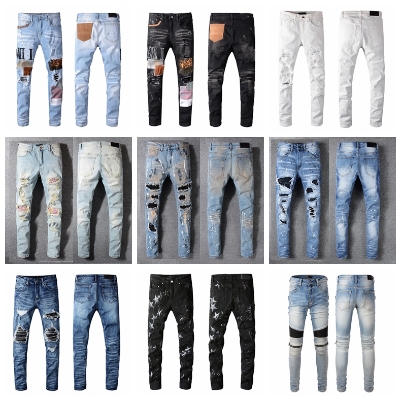 

Designer Jeans Mens Jean Letter Distressed Skinny Ripped Biker Slim Fit Motorcycle Bikers Denim for Man Fashion Mans Black Pants Pour Hommes #BB, Don't shoot(non-delivery)