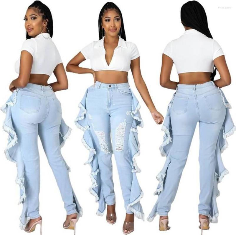 

Women' Jeans Ruffles Casual Trousers Sexy Women Elegant Bodycon Ripped Denim Pencil Pants, Ml23413