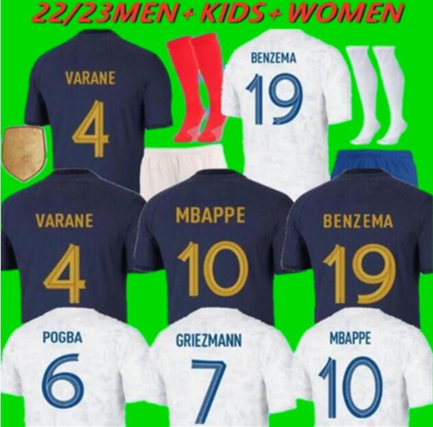

2022 French BENZEMA MBAPPE Soccer Jersey /23 GRIEZMANN POGBA KANTE maillot foot kit top shirt DEMBELE KIMPEMBE VARANE SALIBA DIGNE GIROUD Football MEN kids set, 22/23